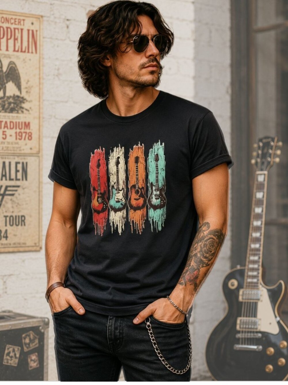 Guitar Graphic Shirt Size XL Black Music Festival Concert Tee